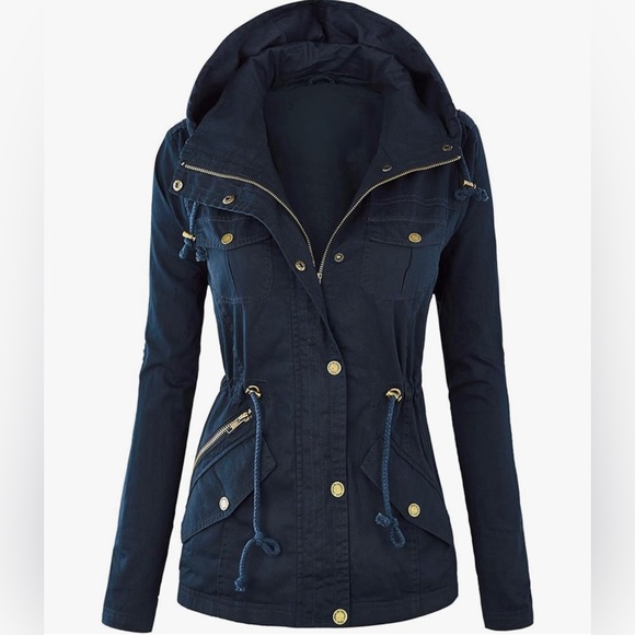 Amy's Closet Jackets & Blazers - Casual Military Jacket Safari Utility Lightweight Detachable Hoodie